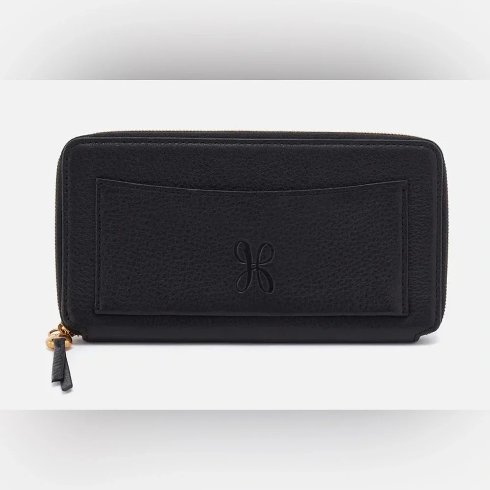 HOBO Black Leather Zip Around Wallet with Exterior Pocket